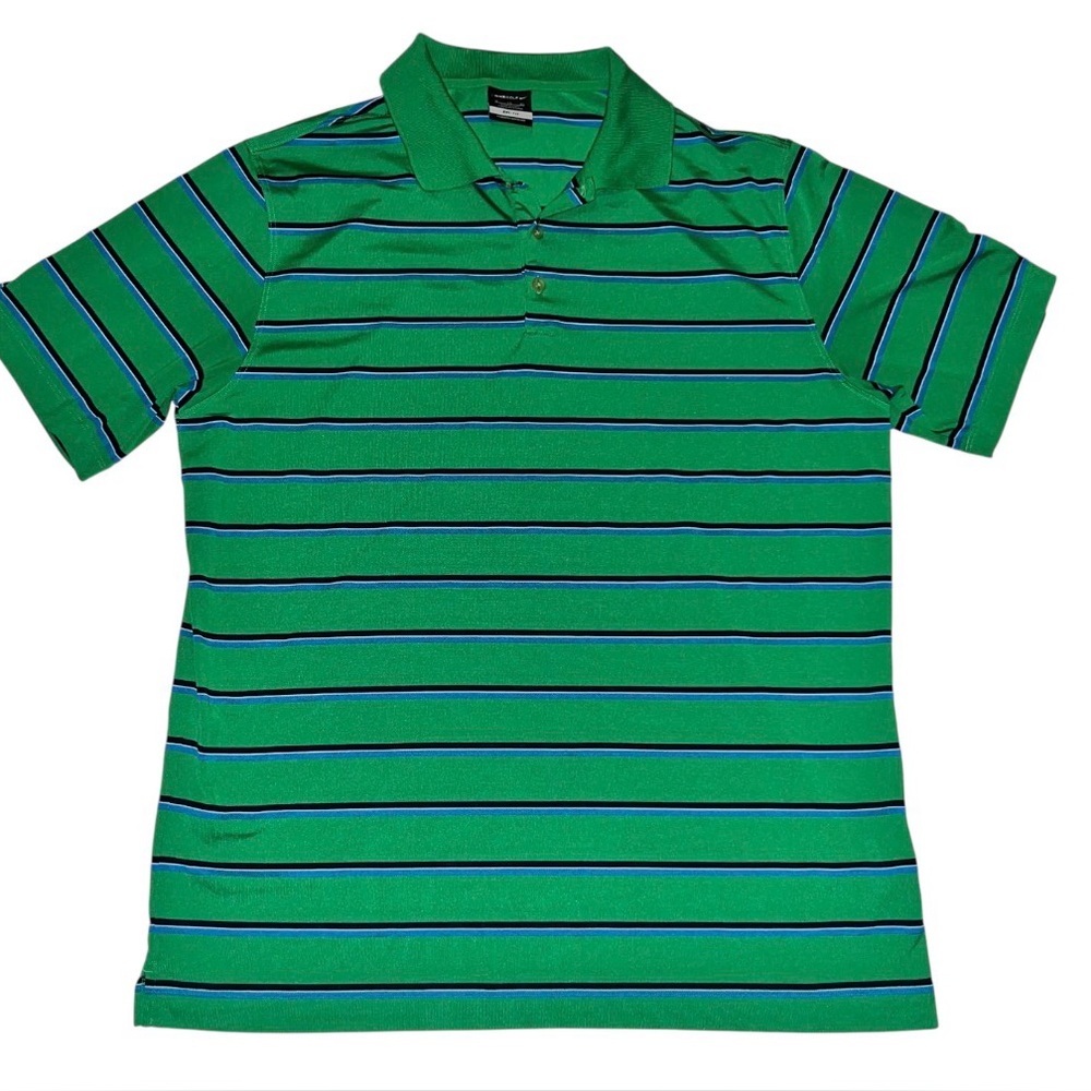 Nike Golf Dri-FIT Polo Shirt XL Green Striped Performance Golf Polo Mens